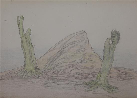 § Austin Osman Spare (1888-1956) Tree trunk and hillock in a landscape 7 x 9.75in. unframed